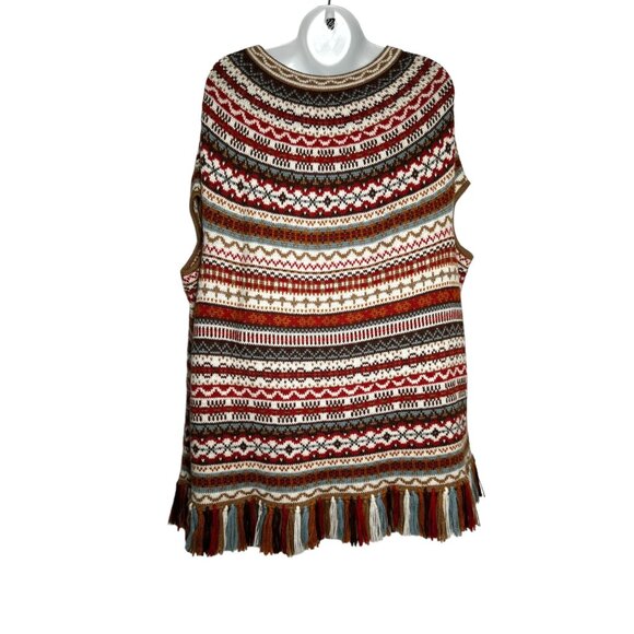Carolina K Alpaca Wool Fringe Poncho Sweater Multicolor Geometric Medium Boho - Picture 7 of 14